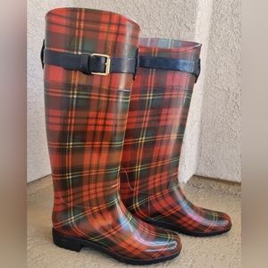RALPH Lauren women's size 7. Red and black plaid rain boots with black buckle.